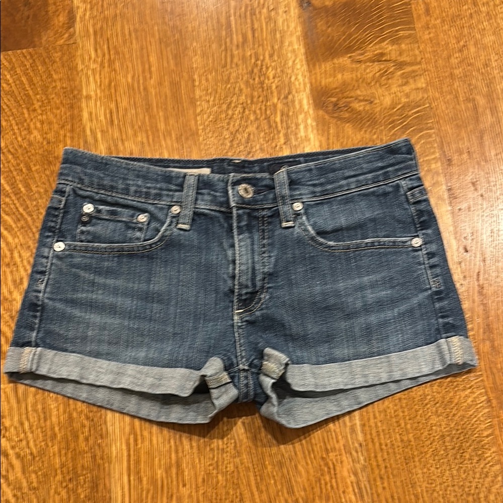 Ag Adriano Goldschmied Blue Jean Shorts with Cuffed Hems